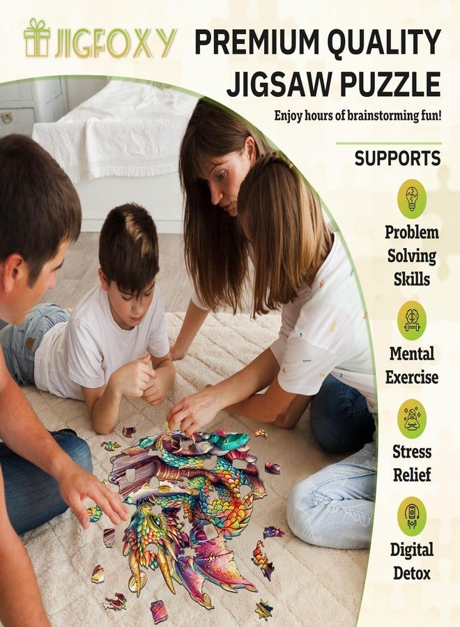 Jigfoxy Wooden Puzzles for Adults, Jeweled Dragon Wood Puzzle for Adults, Unique Animal-Shaped Wooden Jigsaw Puzzle, Christmas Thanksgiving Gifts for Family and Friends (M-11.4 * 10.7in-185pcs) - Image 3